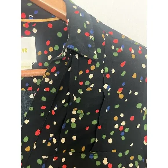 MAEVE Anthropologie Confetti Print Button Front Shirt Size 4 Black Multicolor - Picture 4 of 10